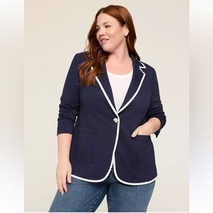 Ponte Contrast-Trim Blazer - Navy size 18